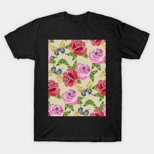 Roses And Butterflies Pattern T-Shirt